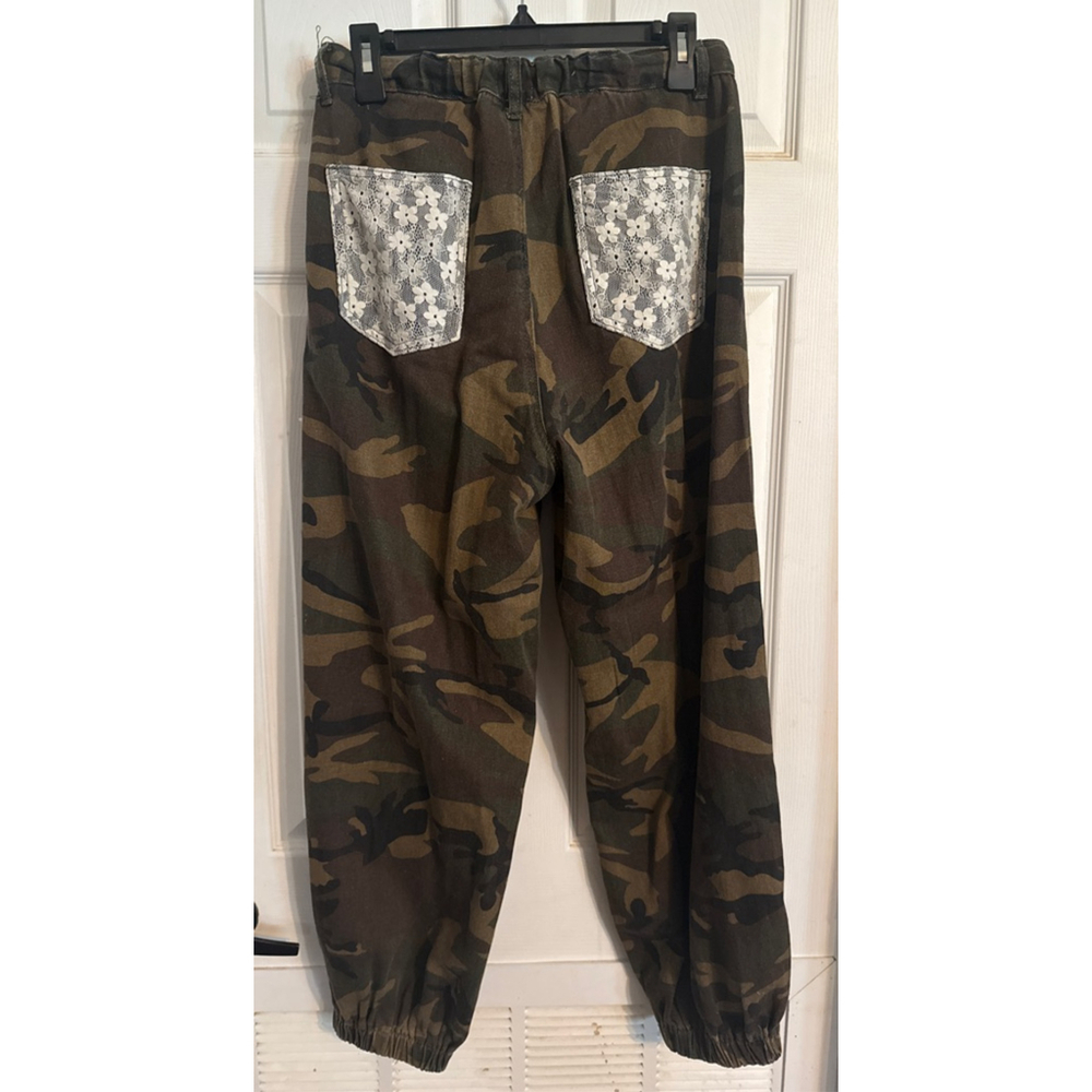 Women's POL Camo Patchwork Joggers S Green White - Picture 2 of 3